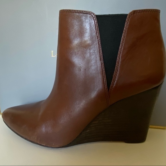 Louise et Cie Lo Wikket Cognac Brown Leather Pointed Toe Heel Ankle Bootie 10 - Picture 1 of 14